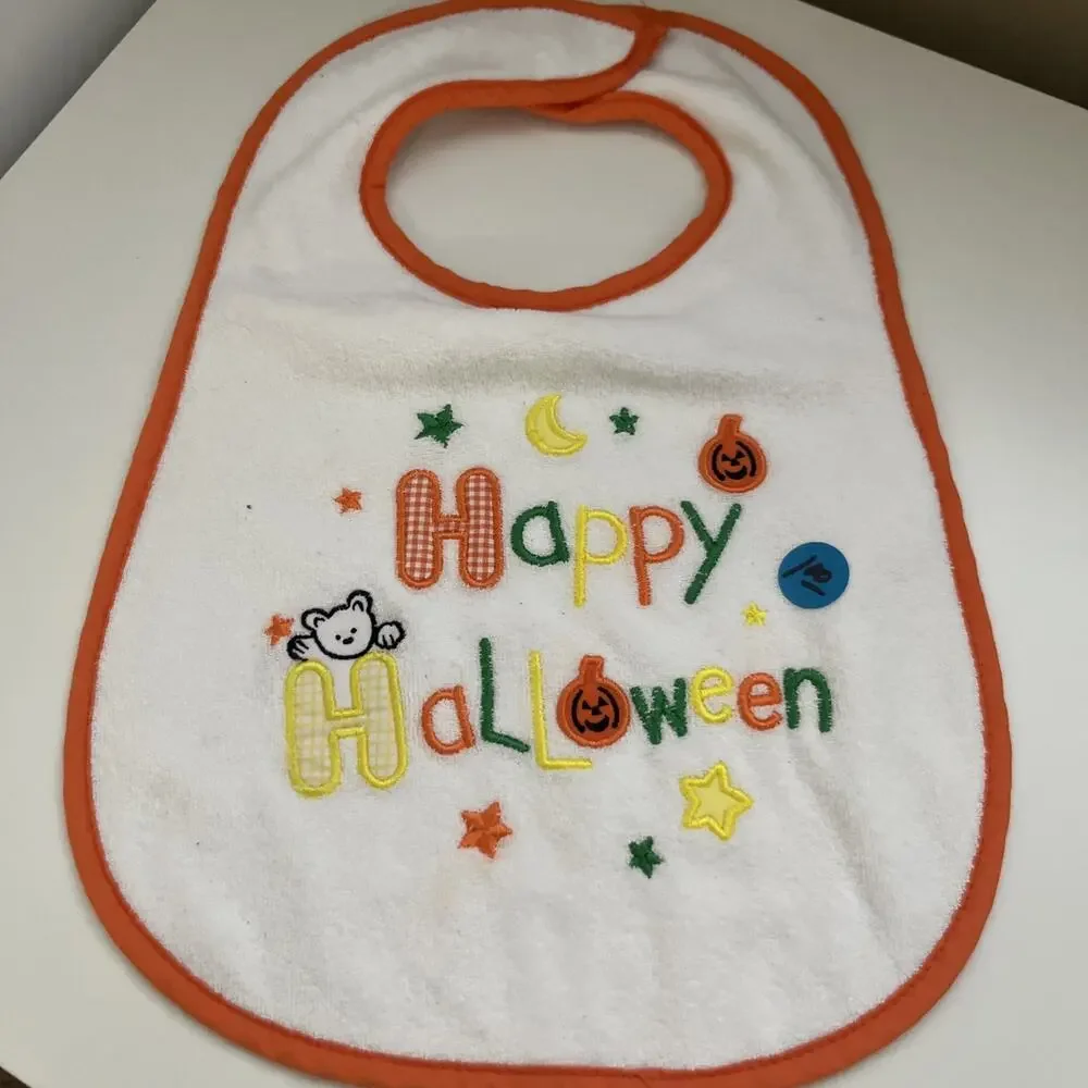 Set Of 2 Embroidered Happy Halloween Bibs